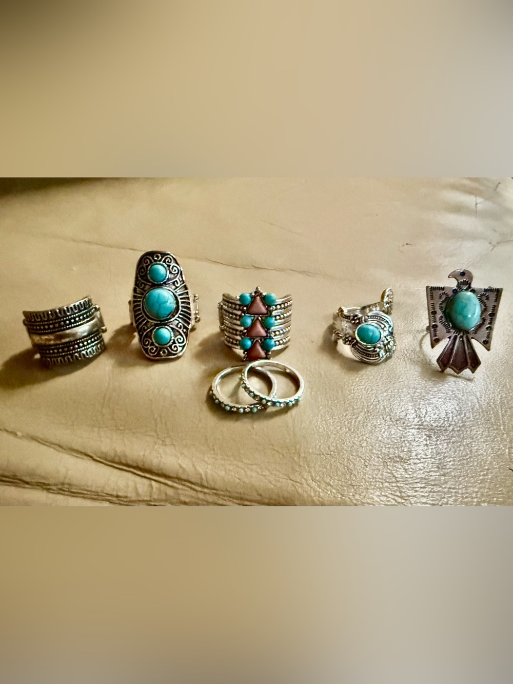 Turquoise Silver-Tone Boho Ring Set - Women's Fashion Jewelry